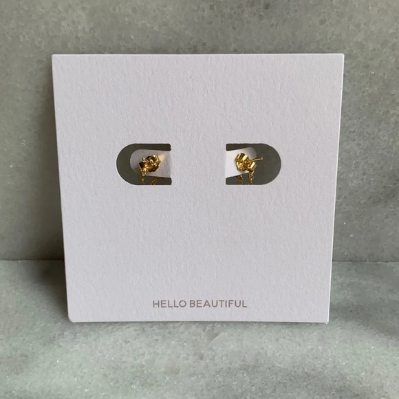 18K Gold Crystal Chain Stud Earrings - Picture 4 of 5